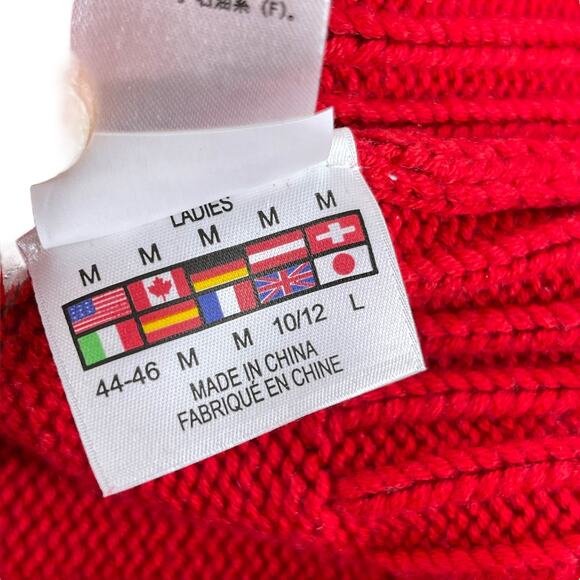 Spyder Full Zip Nordic Fair Isle Alpine Cable Knit Red Sweater Cardigan Medium - Picture 5 of 7